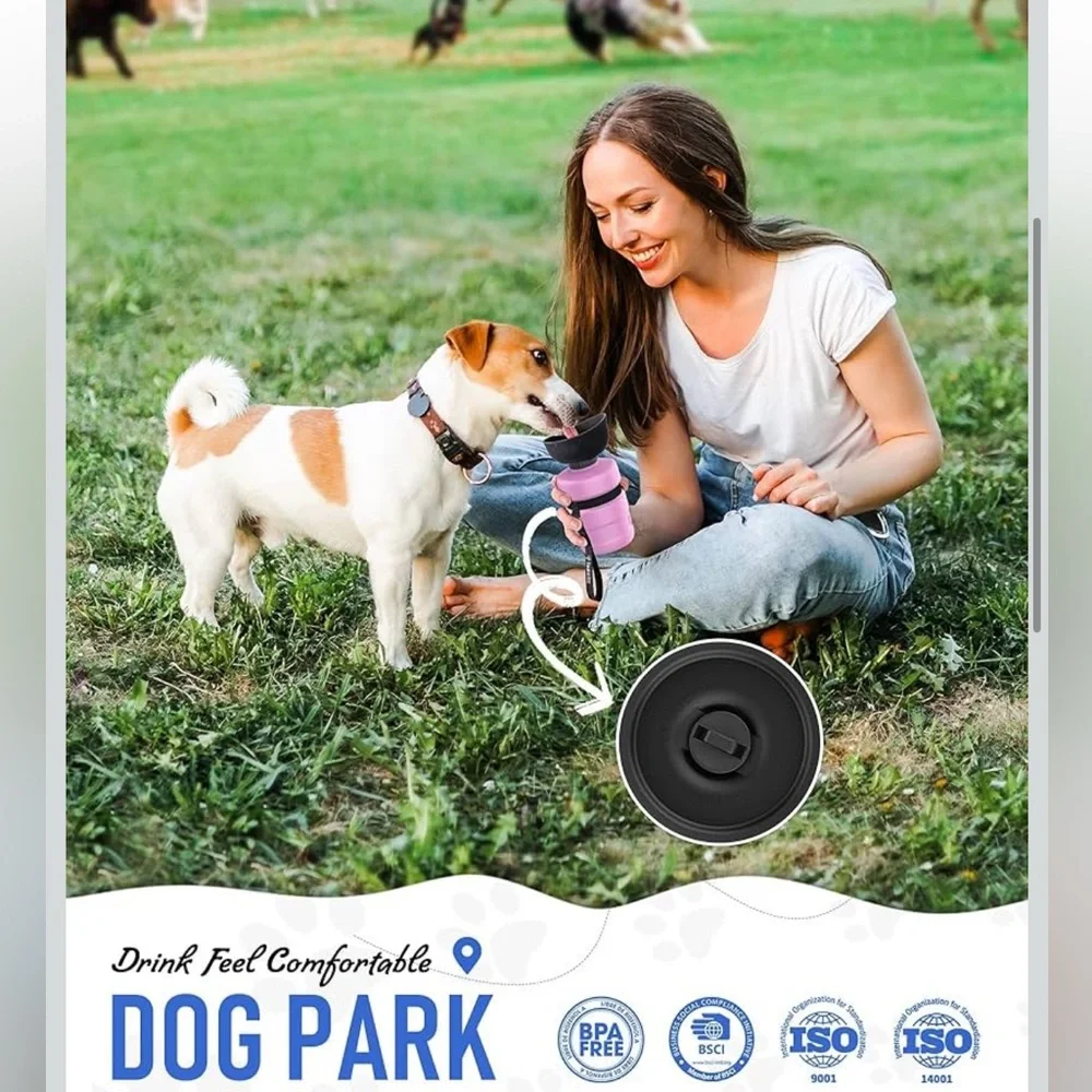 Iesotc Pink Portable Dog Squeeze Leak Proof Water Bottle